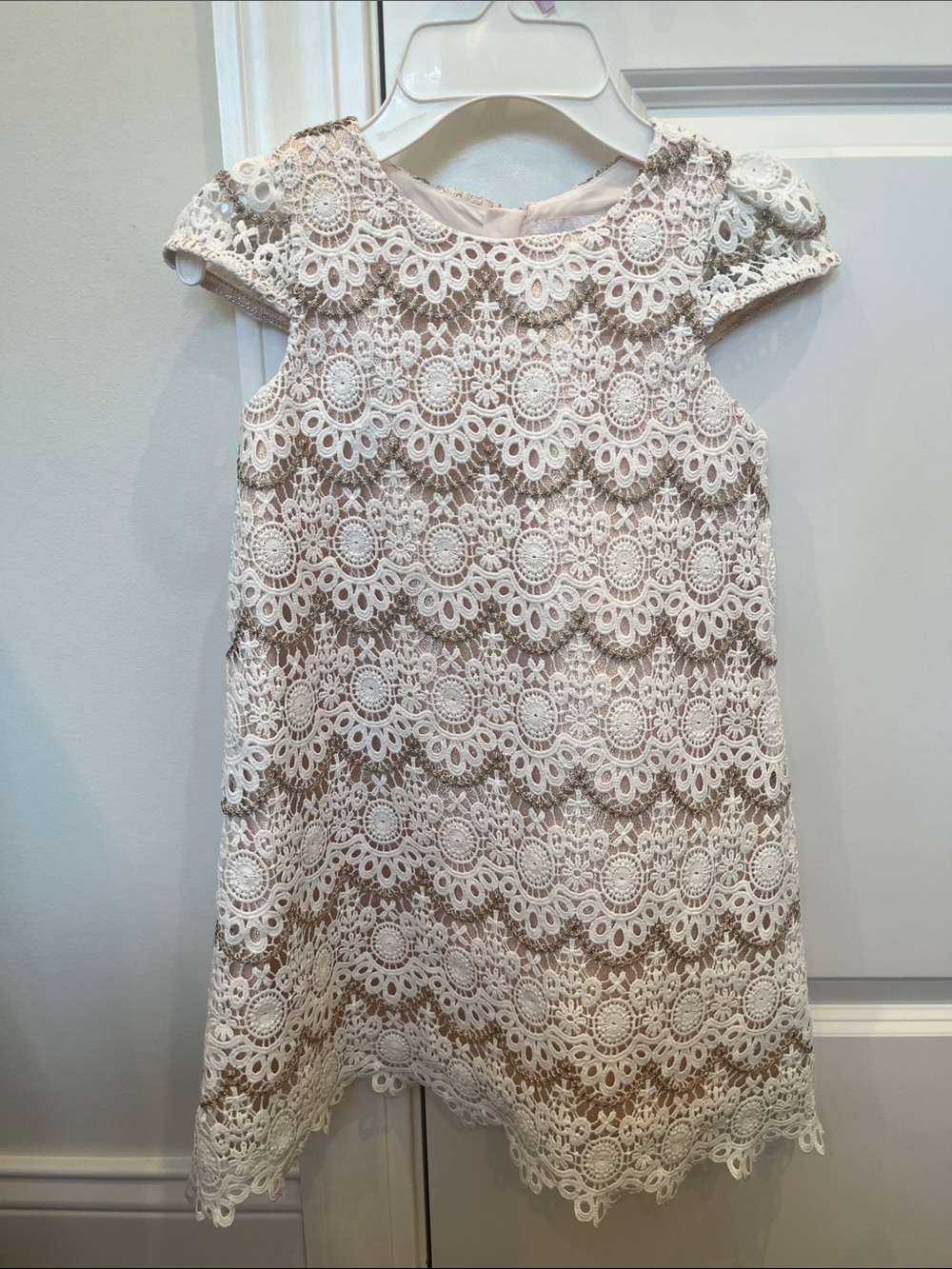 Girls Cream Lace Overlay Dress